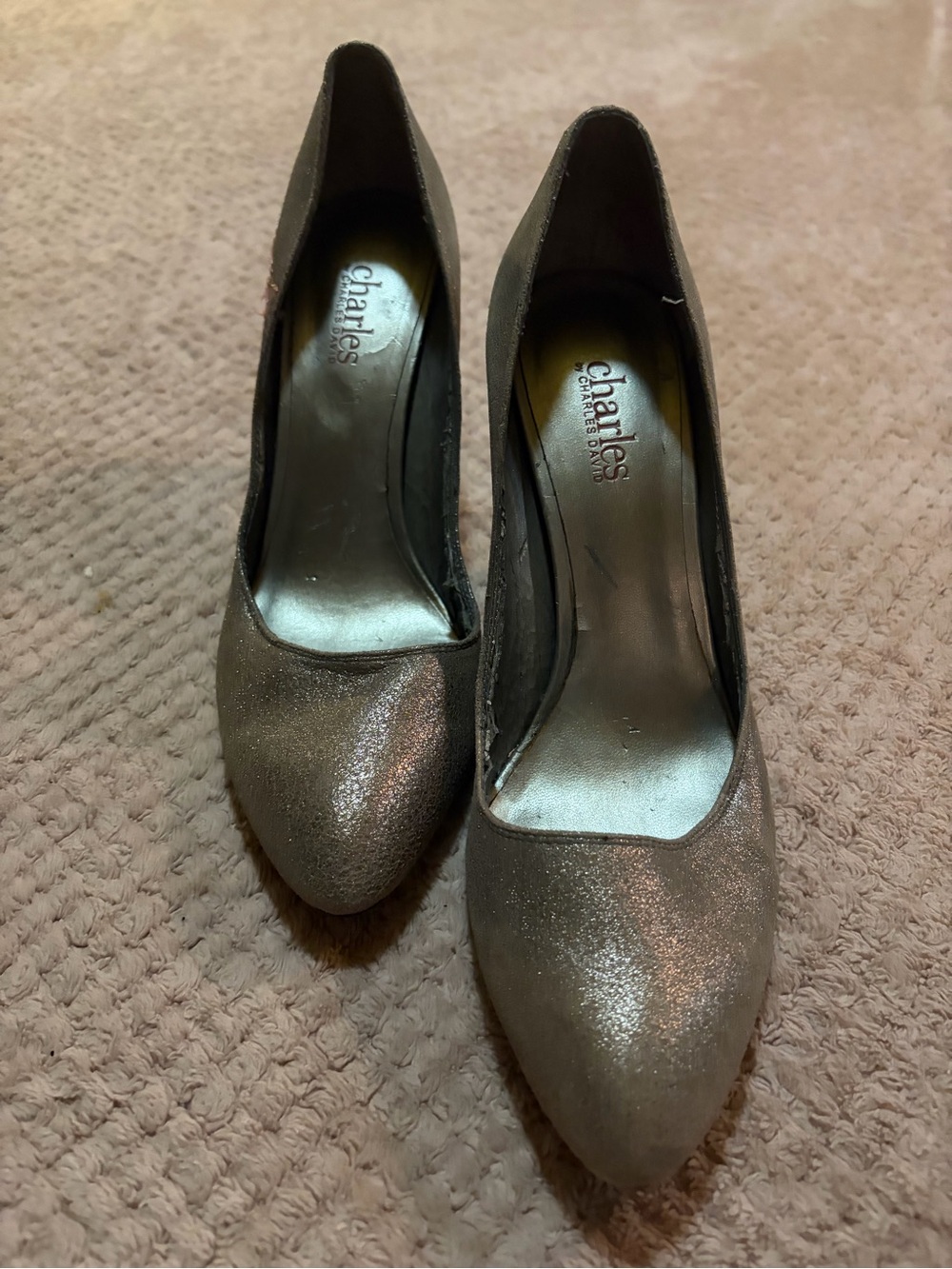 Charles David Metallic Taupe Pointed Toe Heels